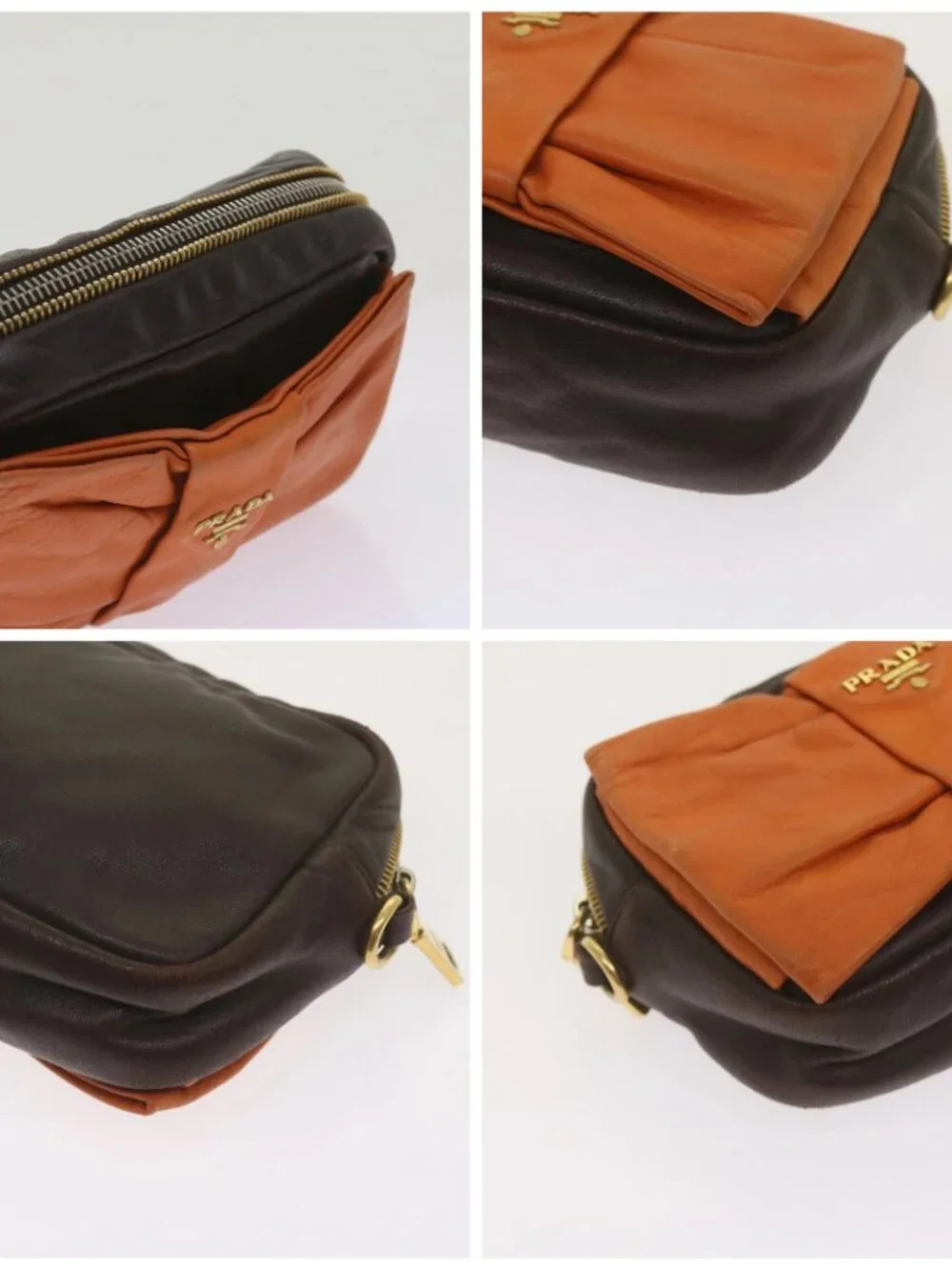 PRADA Ribbon Shoulder Bag Leather Orange Brown Auth 69111 - Picture 13 of 14